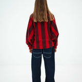 Raglan Polo Sweater - rusty mulberry block
