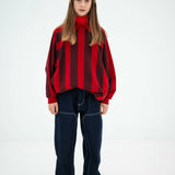 Raglan Polo Sweater - rusty mulberry block