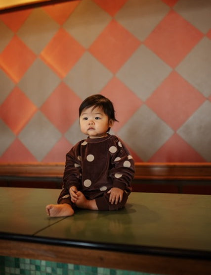 Oversized one suit - chocolate polka dot