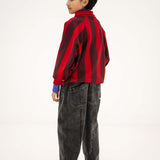 Raglan Polo Sweater - rusty mulberry block