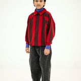 Raglan Polo Sweater - rusty mulberry block