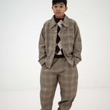 Comfort Fit Pant - taupe mini check