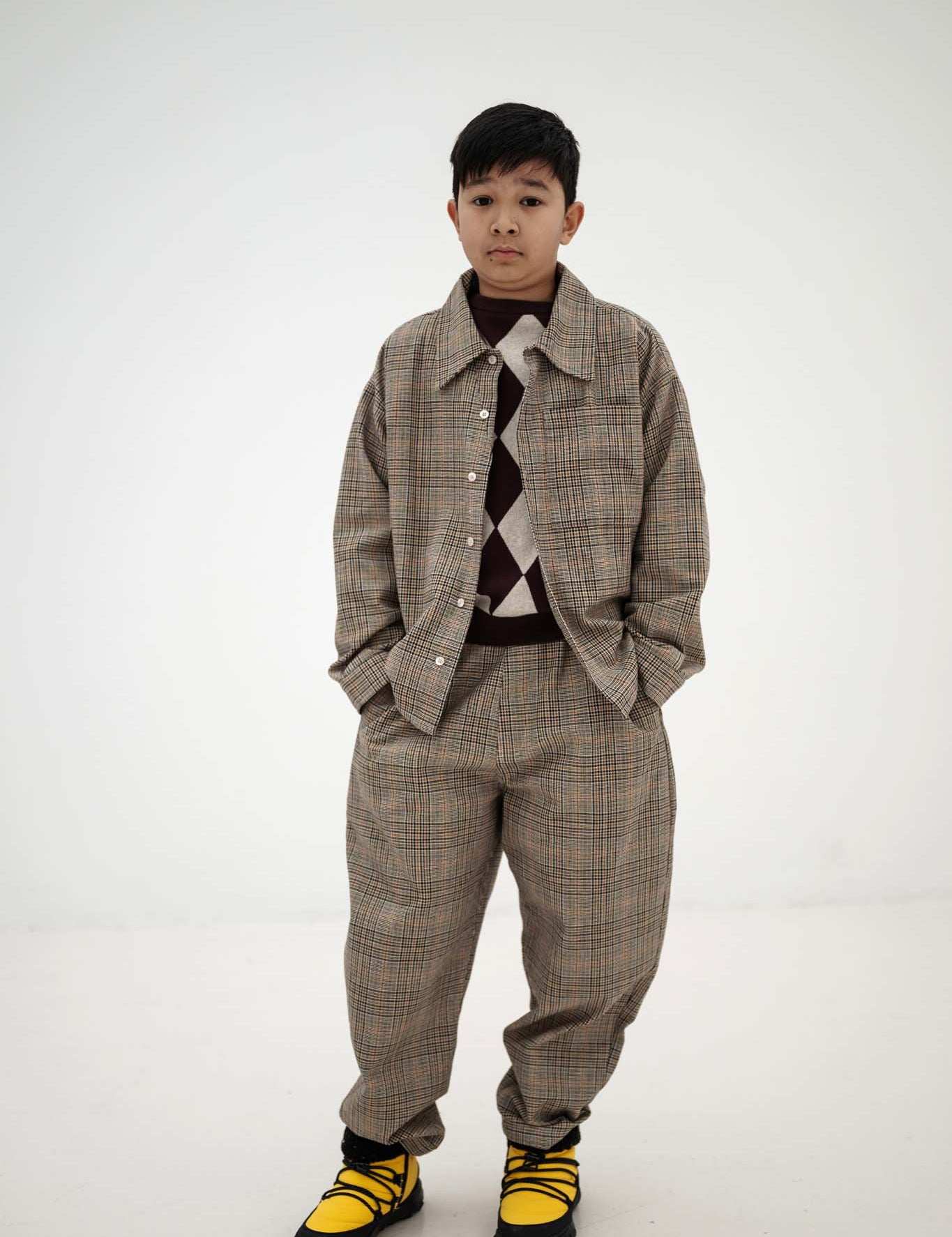Comfort Fit Pant - taupe mini check