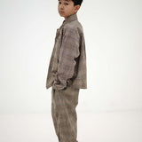 Comfort Fit Pant - taupe mini check